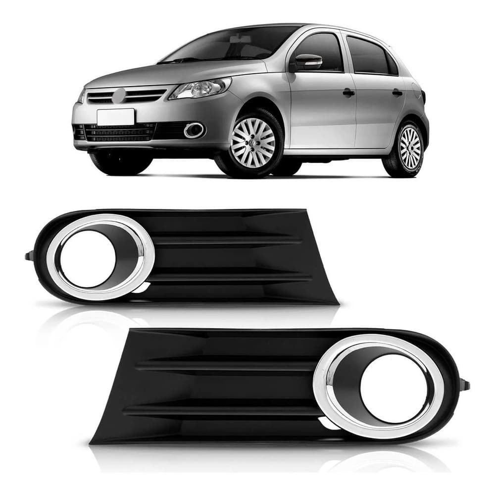 Par Grade Moldura Do Farol De Milha C/ Furo e Friso Cromado Gol Voyage Saveiro G5