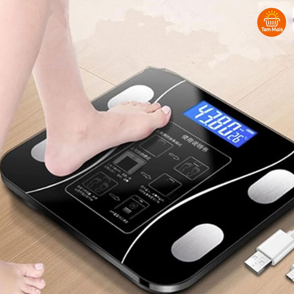 Balança Corporal Profissional de Alta Tecnologia Com Bioimpedância Bluetooth Capacidade de 180 Kg e Pilhas Fornecidas
