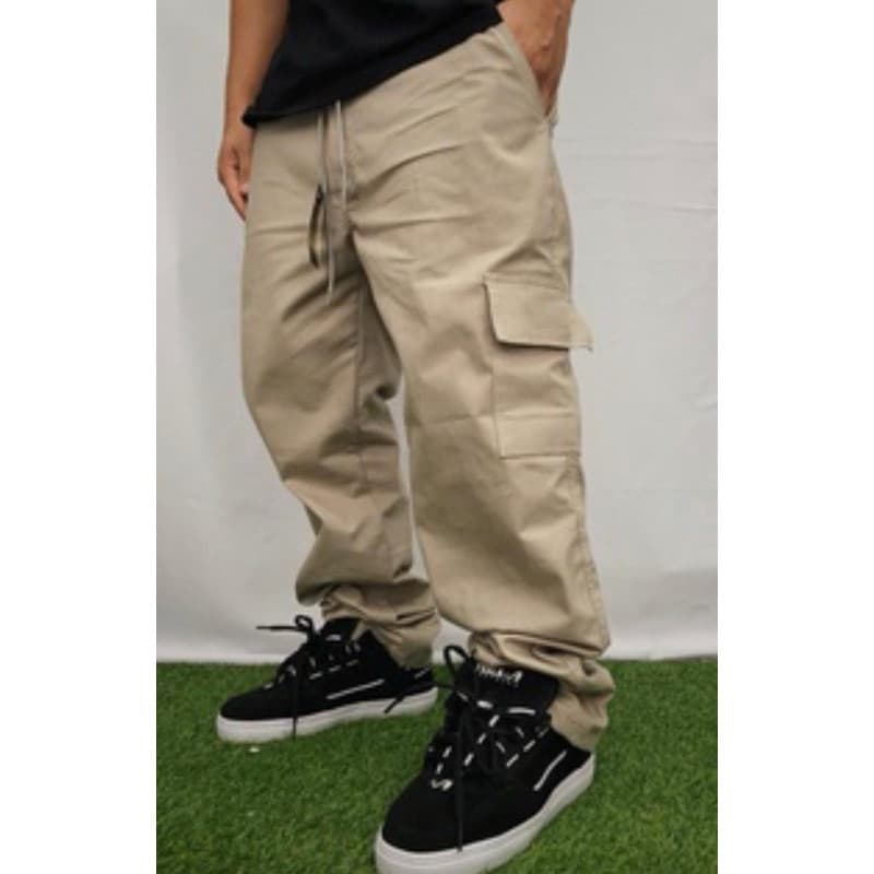 CALÇA CARGO BEGE MASCULINA E FEMININA LARGA 6 BOLSOS JEANS OU SARJA UNISSEX ESTILO SKATE