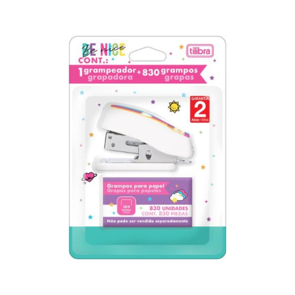 Grampeador mini 12 folhas Be Nice com 830 grampos Tilibra