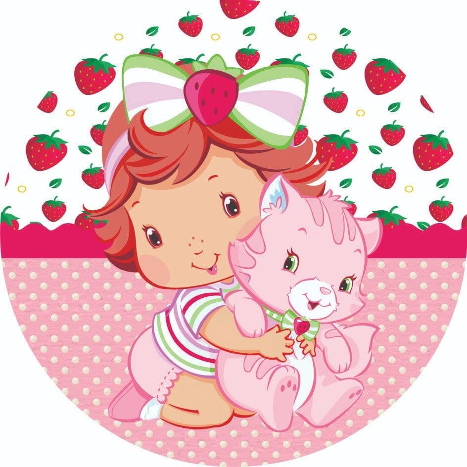 Capa Painel Redondo 150x150 50x50cm Tecido com Elástico Tema Menina Morango Doces Sublimado