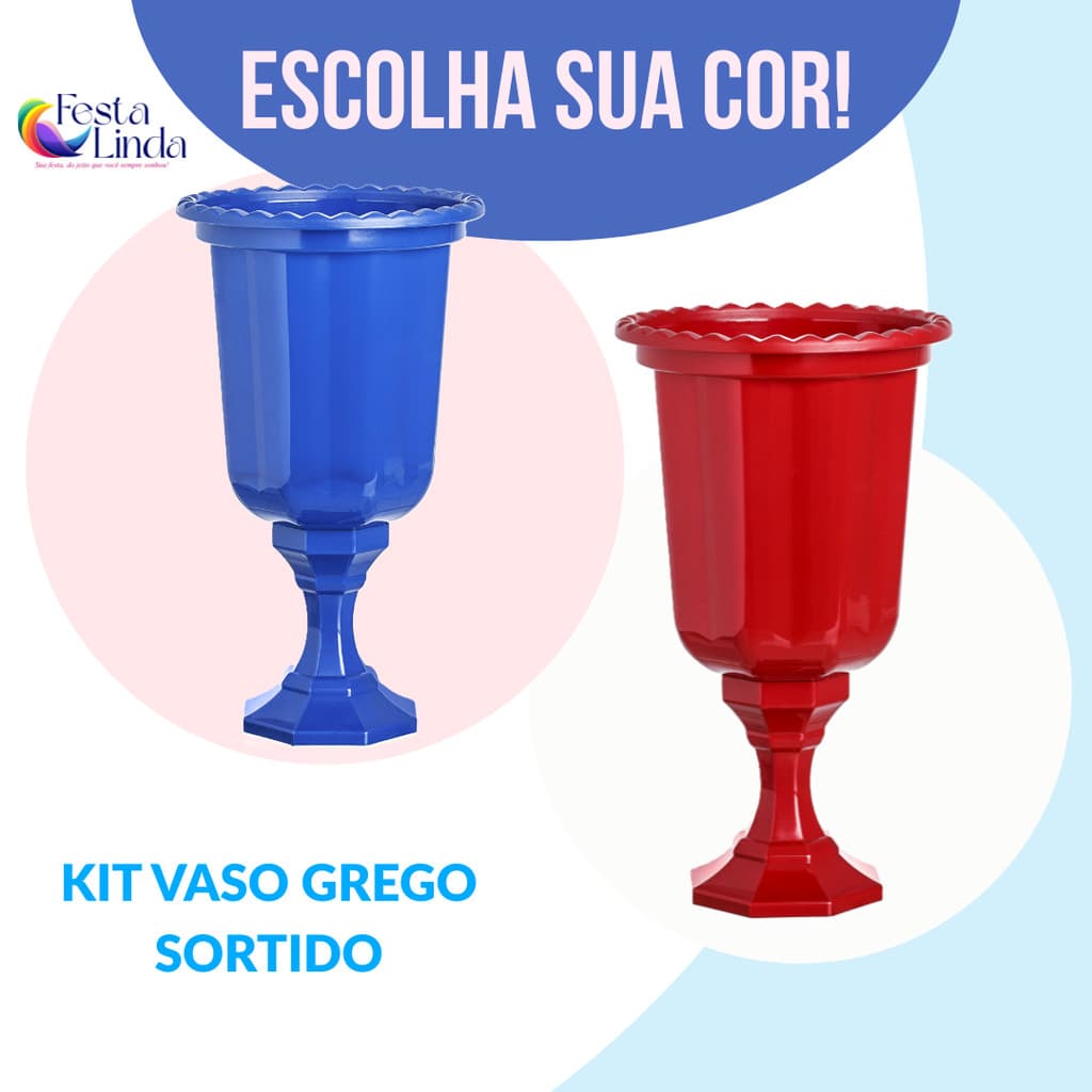 KIT SORTIDO 2 UNIDADES VASOS GREGO DECORATIVO LINHA DIAMANTE 850 ML - DIVERSAS CORES