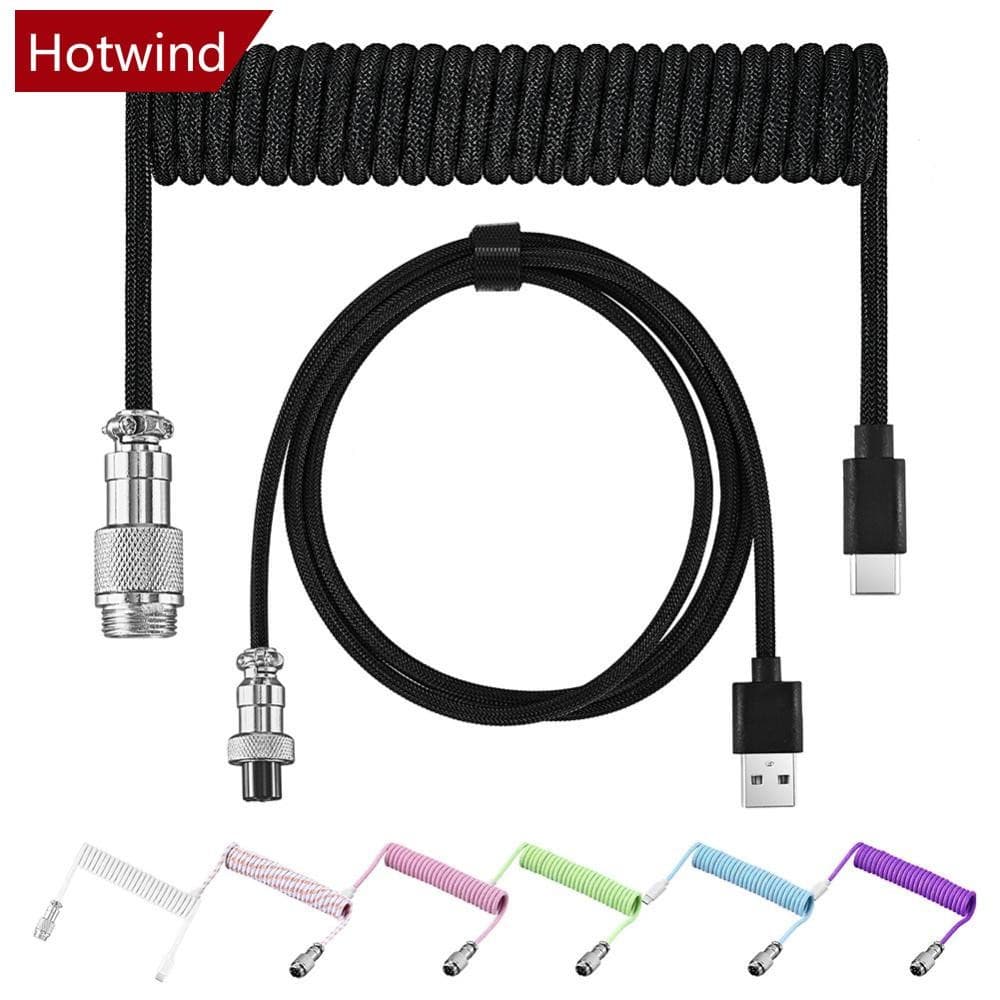 HOTWIND USB A Tipo C Para Teclado Mecânico De Jogos Fio De Manga Dupla Com Cabo De Alimentação Enrolado Aviador Destacáv