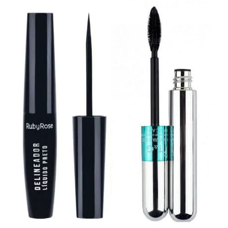 KIT  DELINEADOR LIQUIDO PRETO Ruby Rose + RÍMEL 4D MÁSCARA DE CÍLIOS TANGO