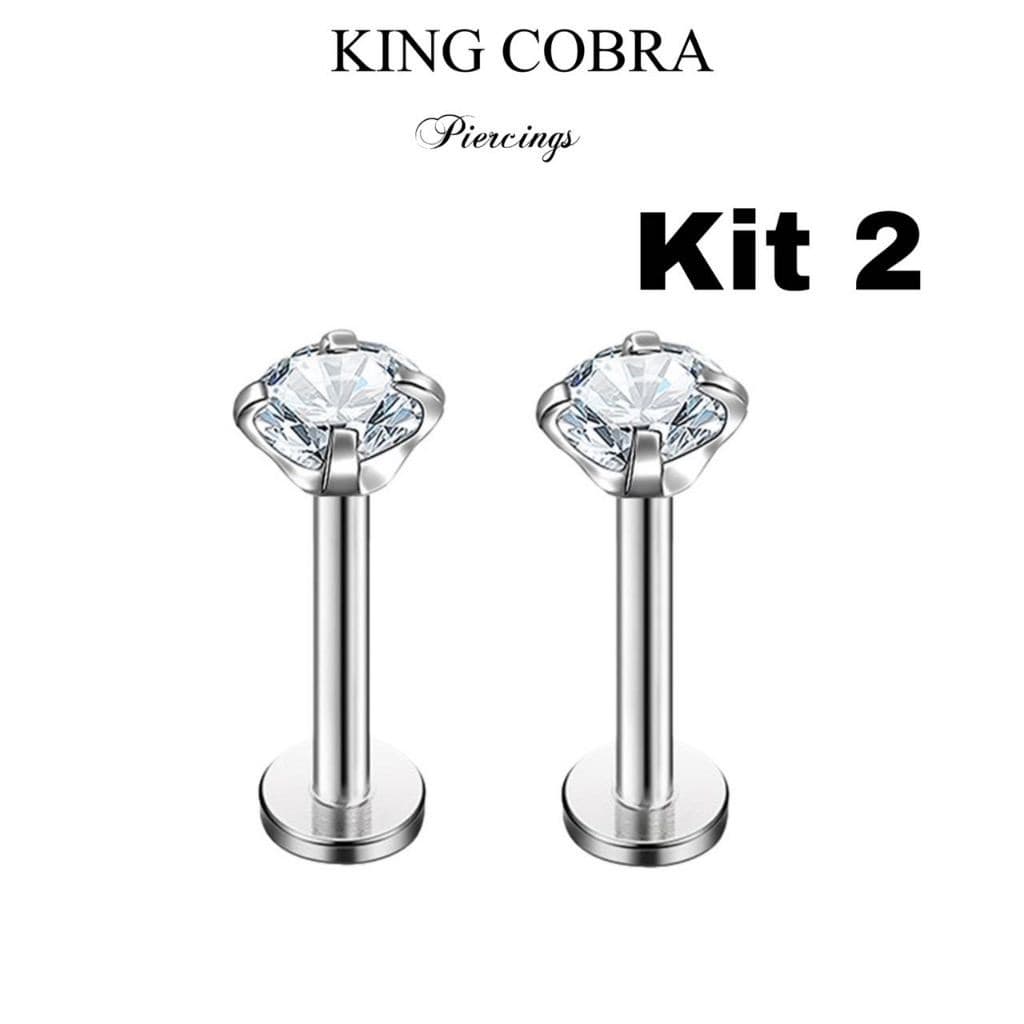 Kit 2 Piercing Labret  Ponto De Luz Helix Tragus Conch Aço Cirúrgico KA101