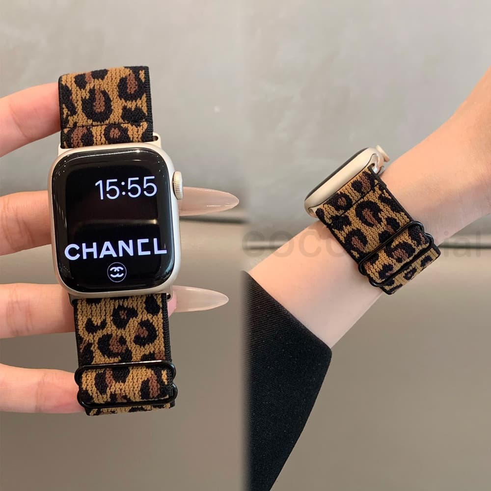 WENMA Pulseira de Nylon Elástica Ajustável em Leopardo para iWatch Série 10 Ultra S9 S8 7 3 4 5 6 Se 44mm 40mm 42mm 49mm