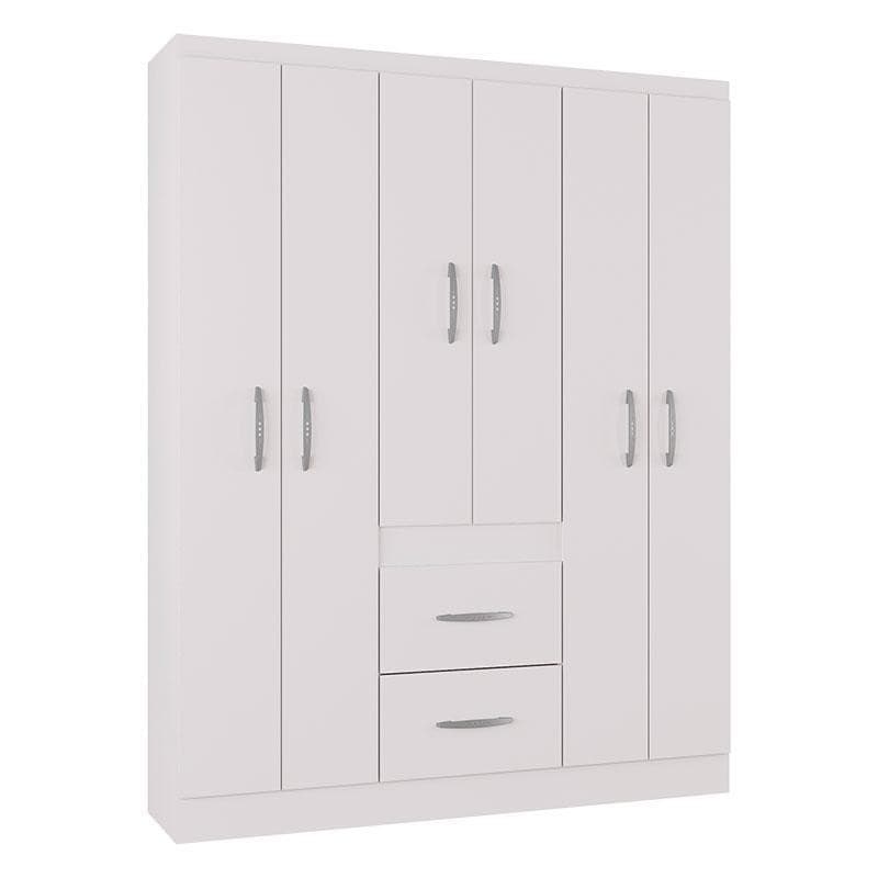 Guarda Roupa Casal Milão 6 Portas Branco Brilho – Poquema