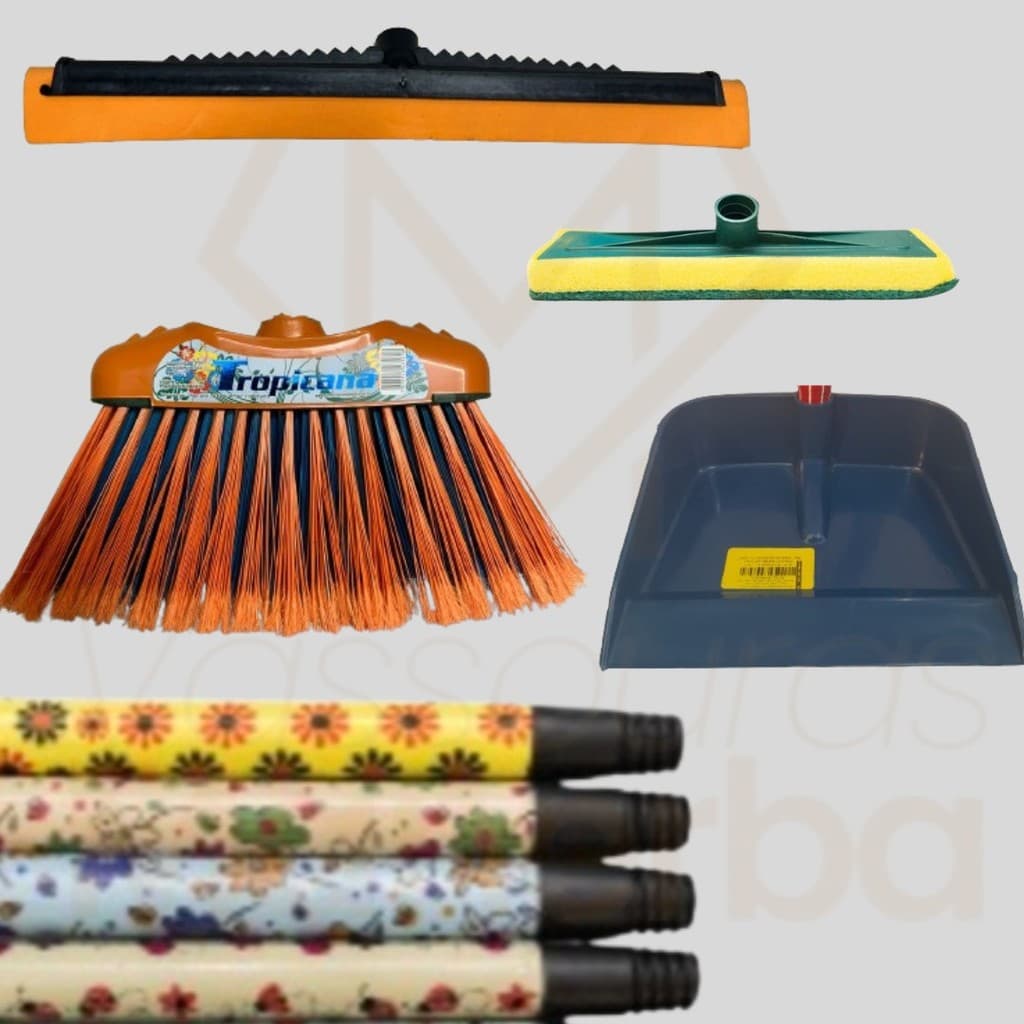 KIT VASSOURA TROPICANA COM LAVA AZULEJO (VASSOURA, RODO PA, LAVA AZULEJO CABO)