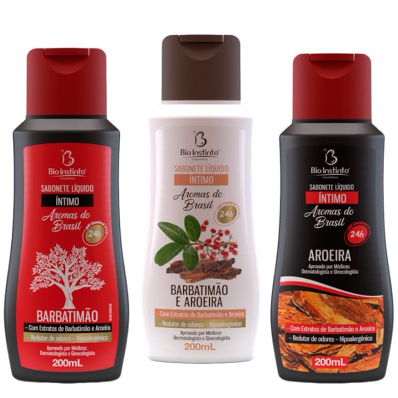 kit 3X Sabonete Íntimo Líquido  Barbatimão + Aroeira + Barbatimão  Aroeira Bio Instinto