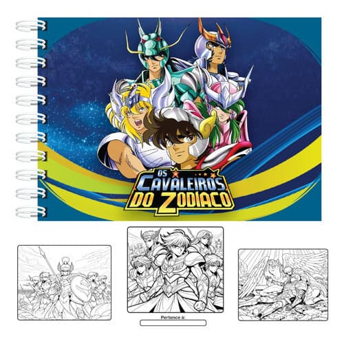 Livro De Colorir Cavaleiros Do Zodíacos 50 Desenhos A5 Capa Dura