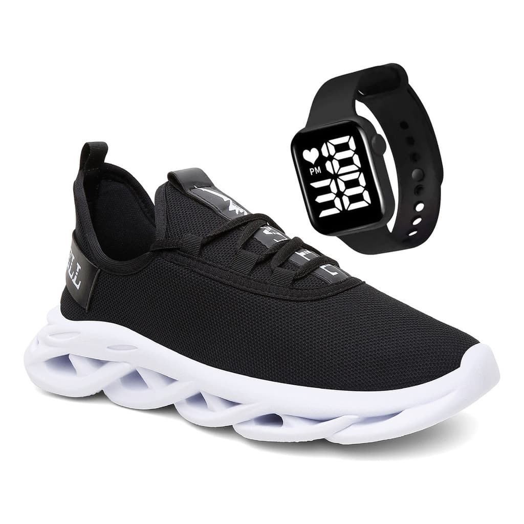 Kit Tênis Masculino Feminino Esportivo Conforto Academia + Relógio Brinde