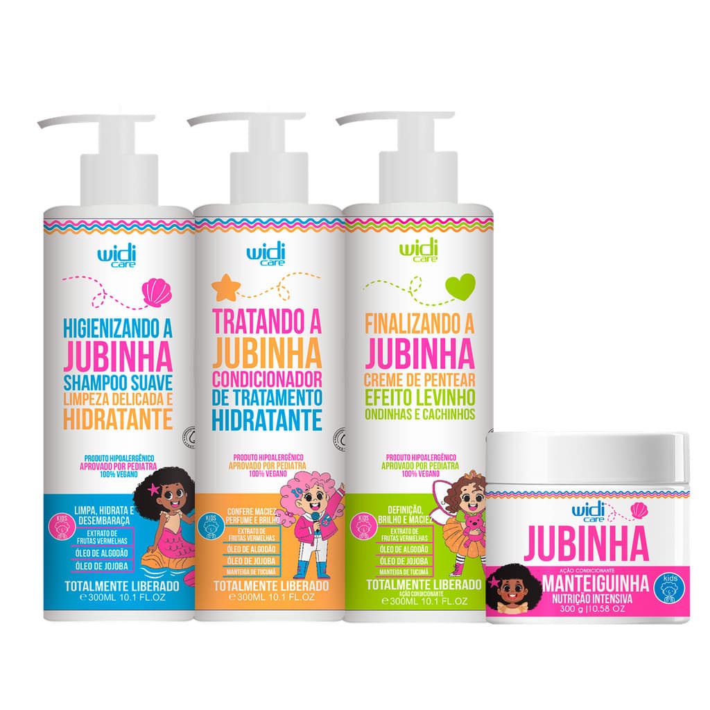 Kit Infantil Jubinha Shampoo, Condicionador, Creme Levinho, Manteiguinha Widi Care