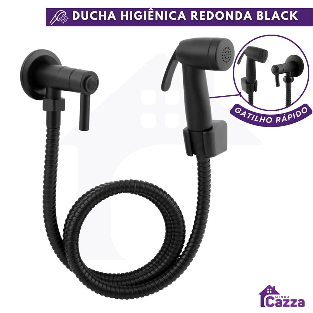 Ducha Higienica Luxo Abs Preta Acionamento 1/4 Volta