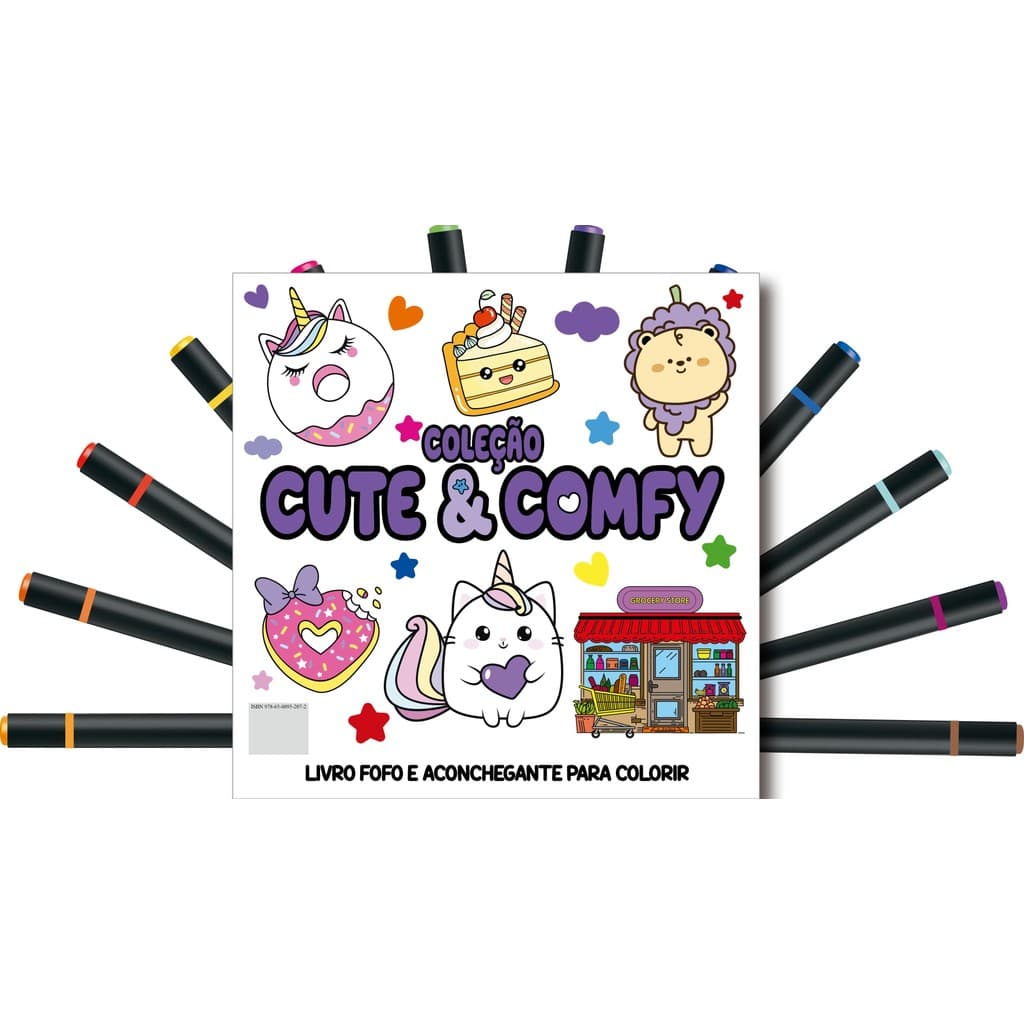 Cute & Comfy Coloring Book for Adults Edição 3 - Bold Easy - Livro de Colorir Adulto + 12 Canetas   L133