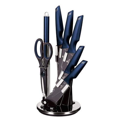 Jogo 5 Facas Tesoura Suporte 8 Pçs Aquamarine Berlinger Haus