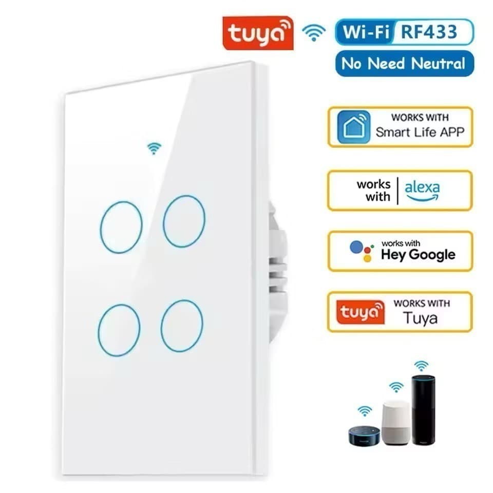 Tuya WiFi Interruptor De Luz Inteligente 2/3/4 gang Wall Touch Switch Trabalho Com Alexa Google Home Fang