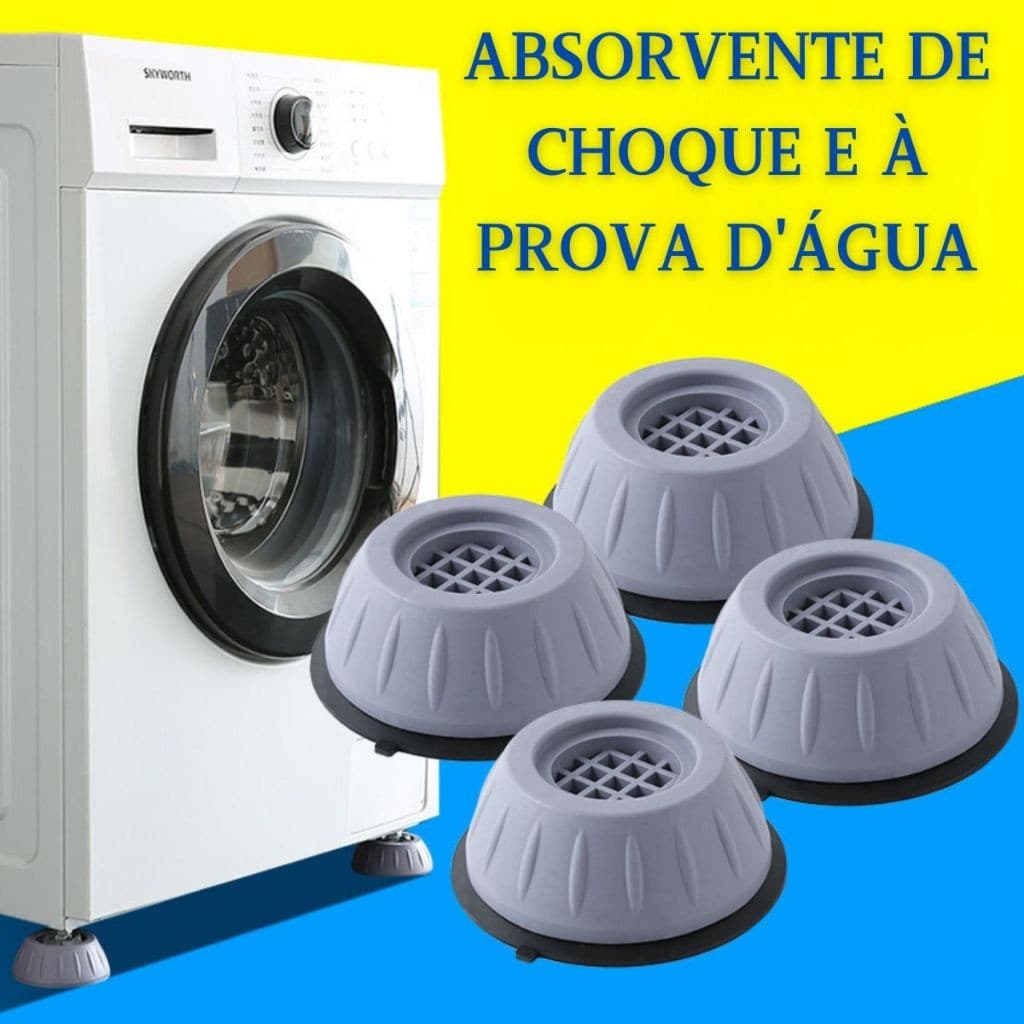 Kit 4 Peças Suporte Anti Vibração Amortecedor De Borracha Pezinho Pé Máquina Lavar Roupas Nivelador
