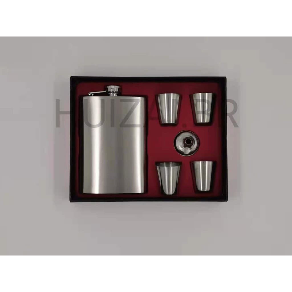 Kit Cantil Porta Bebida Bolso Inox C/4 Copos 1 Funil