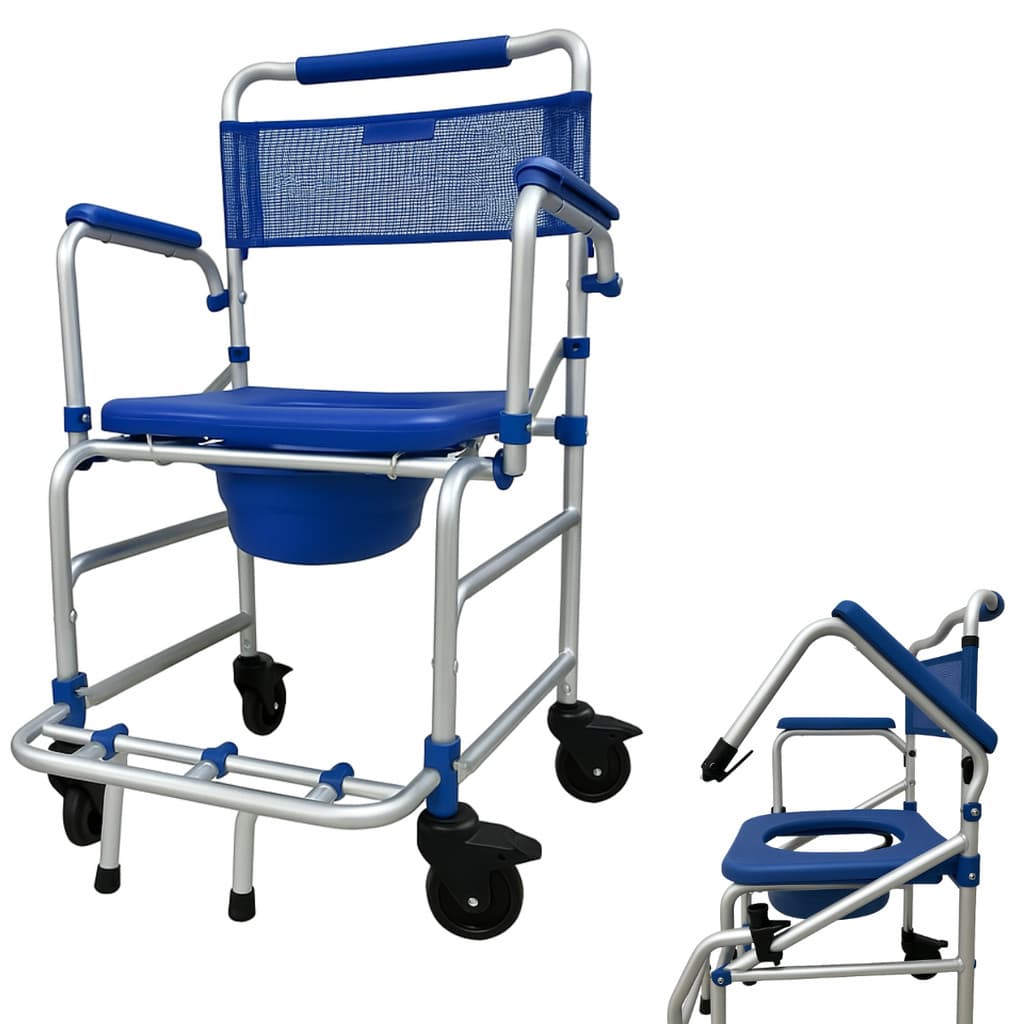 Cadeira de Banho para Idoso Dobrável Alúminio Braço Rebatível Sanitária Higiênica + Coletor 