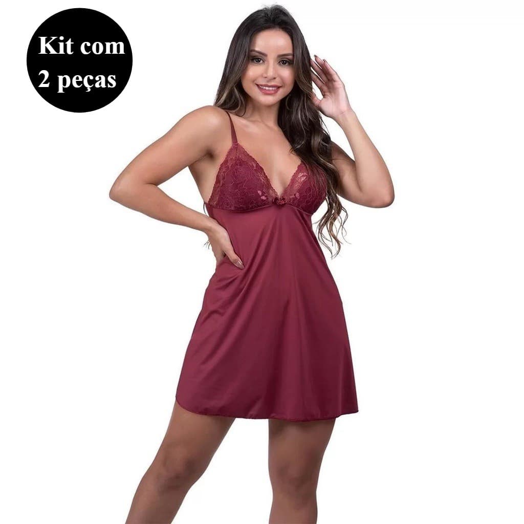 Kit com 2 Camisola Feminina  com Renda  Roupa de Dormir Conforto, Com Detalhes Em Renda Sem Bojo Linha Noite