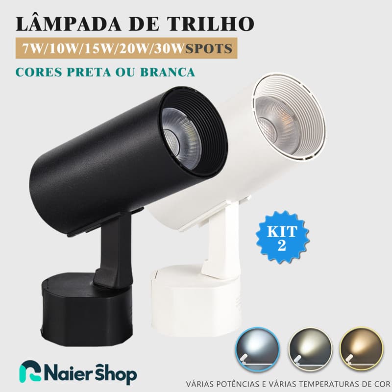 Kit 2 Lâmpada De Trilho de luxo nas Cores Preta ou Branca Modelos Disponíveis 7W 10W 15W 20W 30W