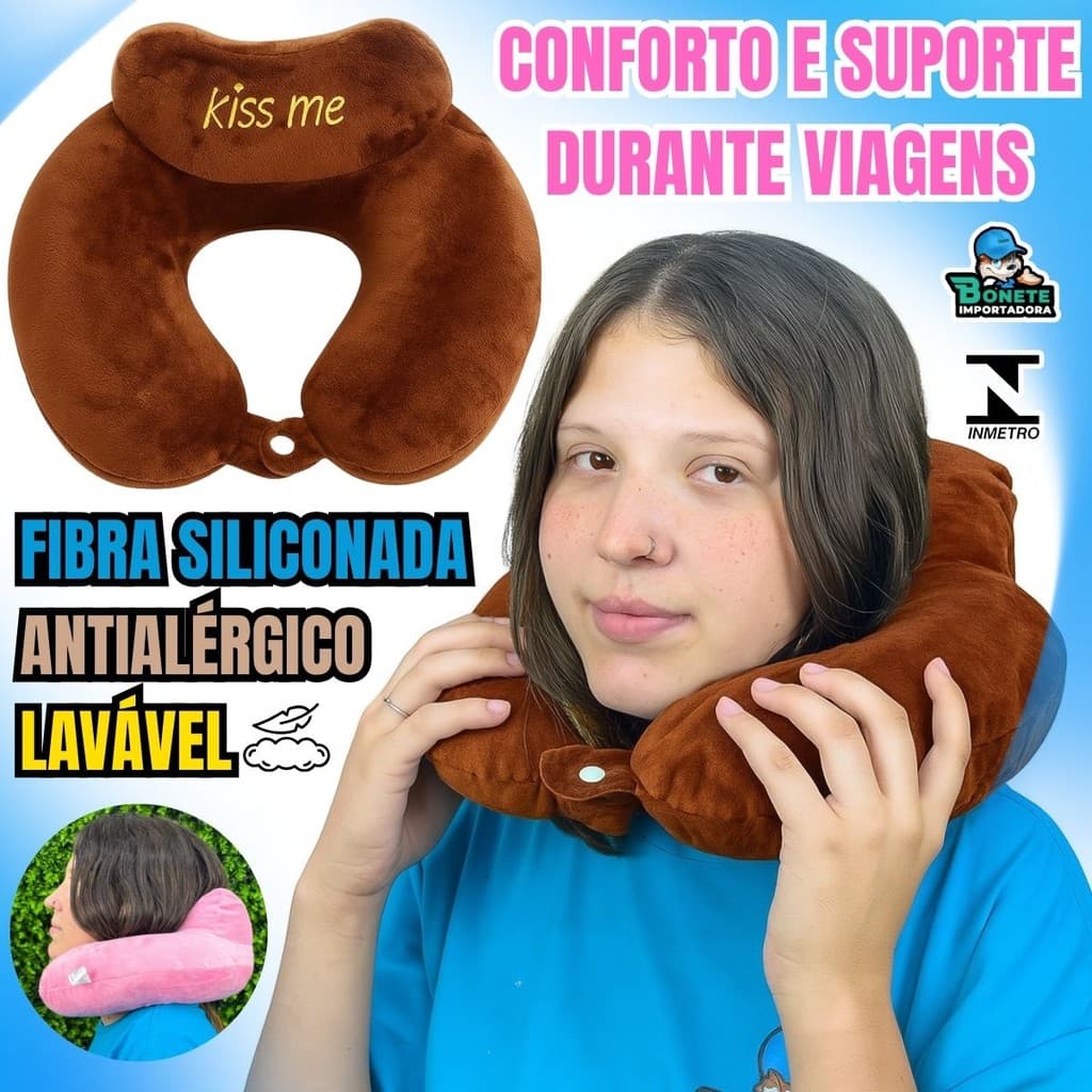 Travesseiro de Pescoço “Kiss Me” Fibra Siliconada Lavável Antialérgico