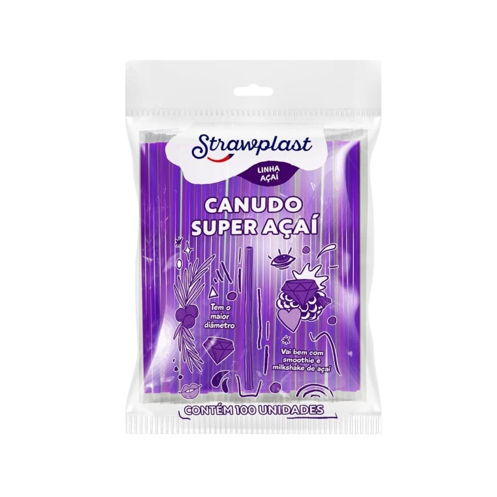 Canudo Roxo Super Açai De 10mm 100un Strawplast