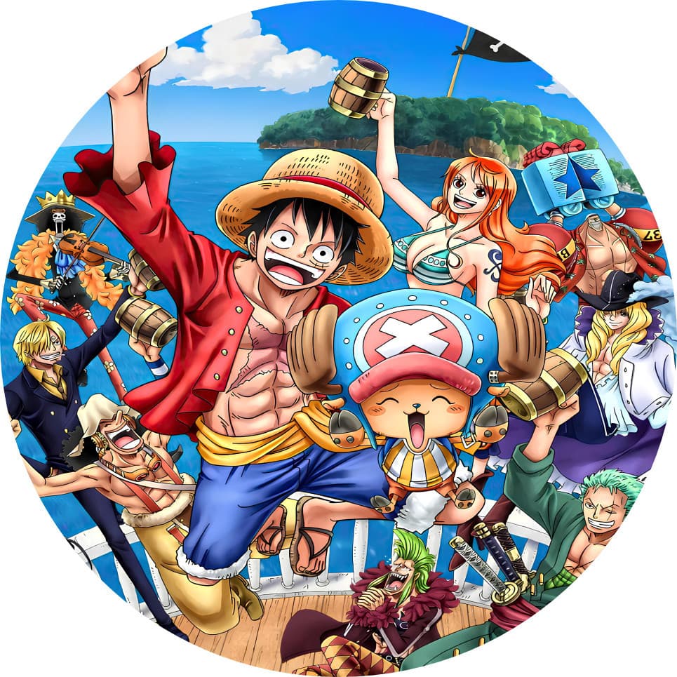 Capas de Painel de Festa Redondo Animes One Piece OP Lançamento em Tecido Sublimado 1,50x1,50m Vários Modelos