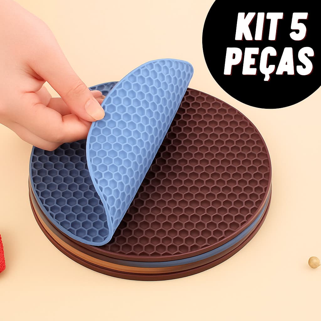Kit 5 Descansos Panela em Silicone Protetor Resistente- Cores Neutras