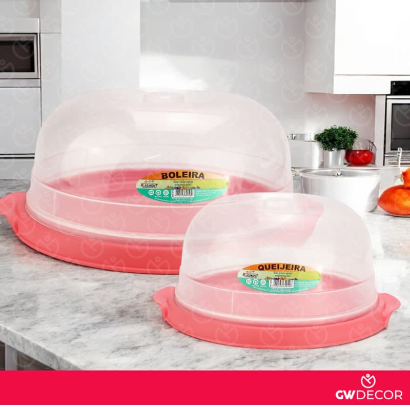 Kit Boleira + Queijeira Porta Bolo Pudim Com Tampa Em Plastico