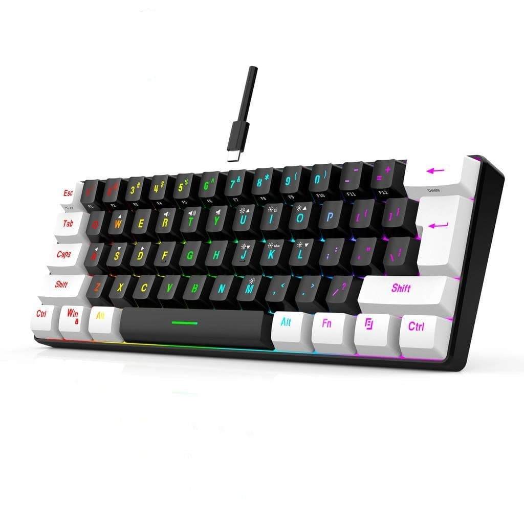 Teclado Com Fio 61 Teclas RGB Backlight Mini Cabo De Alimentação Plugável USB-C Compacto