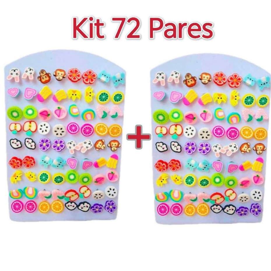 Kit de Brincos Infantil Fruta/animal Resina Acrílico colorido