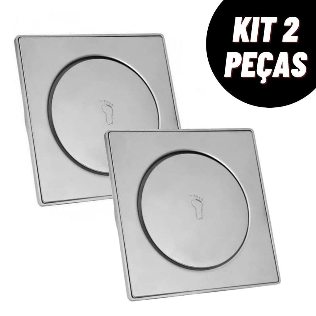 Kit 1/2 Ralo Inteligente 10x10/15x15Cm Click Inox Banheiro Lavabo Veda Cheiro