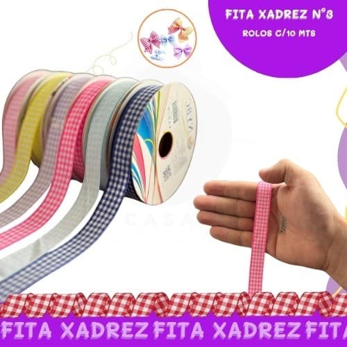 Fita Xadrez N°3 - 15mm - Rolo c/10 Mts Laços Junina Natalina