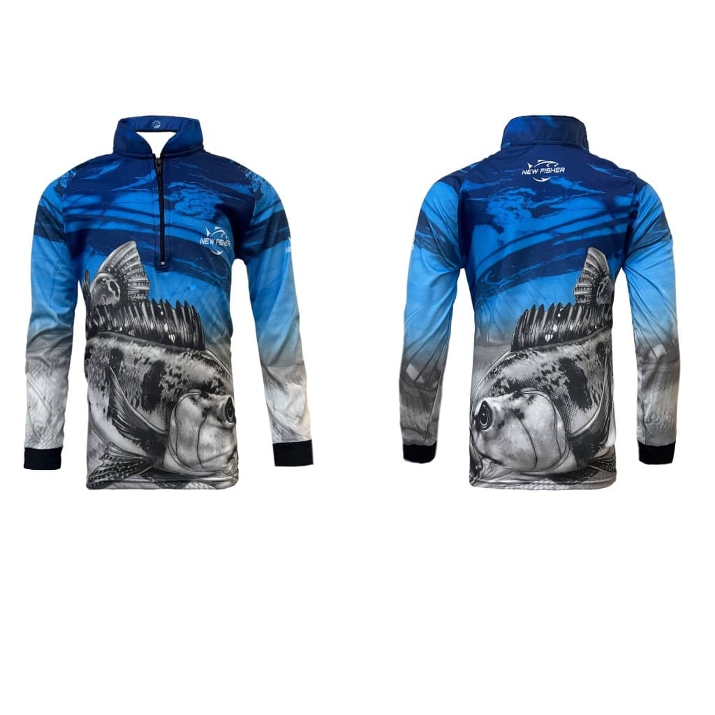 Camisa Camiseta de Pesca Infantil Tucunaré Azul Gola Zíper Proteção Solar UV NF29i