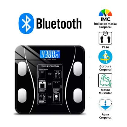 Balança Bluetooth 180Kg c/ Bioimpedância – Controle de Gordura, IMC, Músculos e Saúde no App