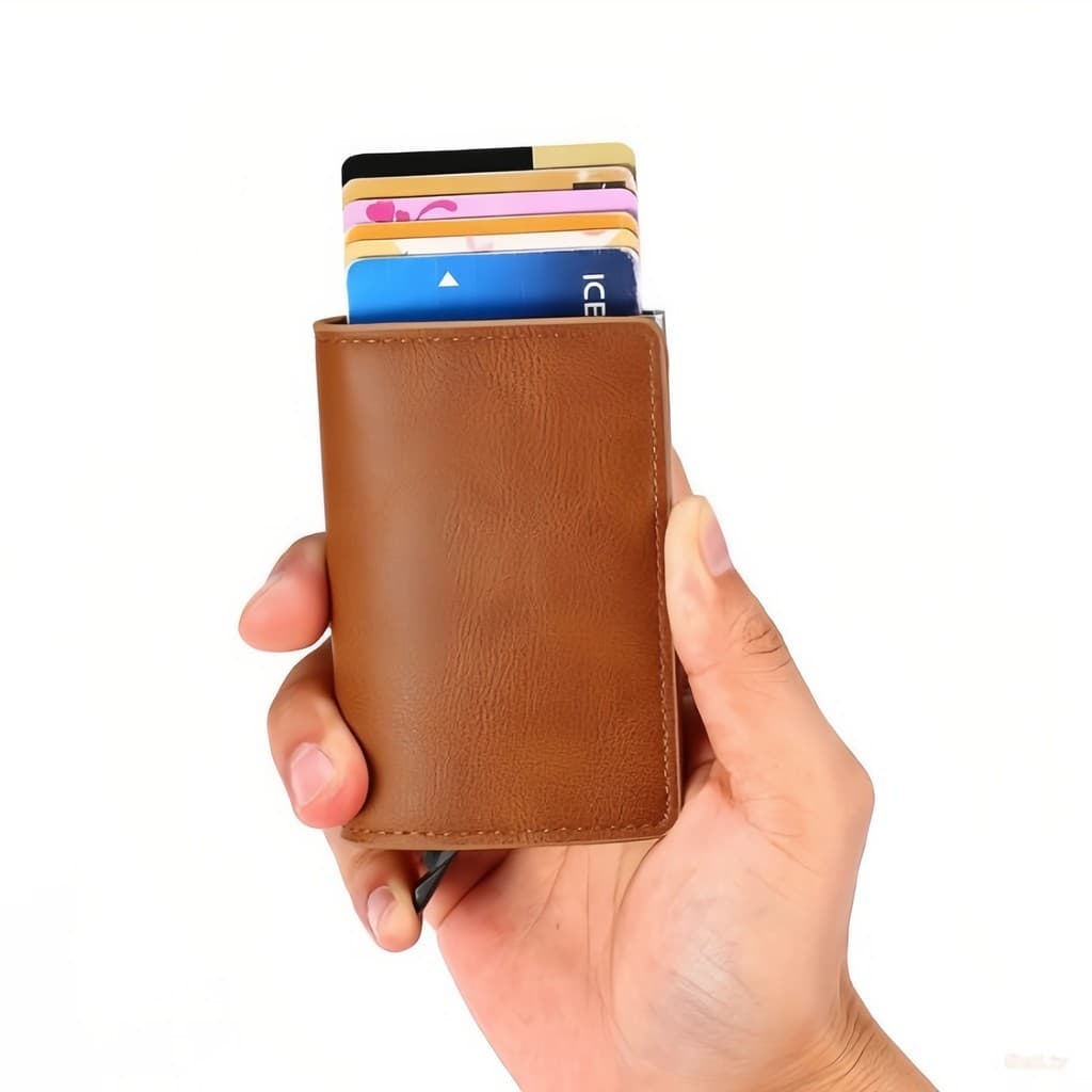 Fibra De Carbono Titular Do CartãO Carteiras Homens Marca Rfid Preto Magia Trifold Couro Fino Mini Carteira