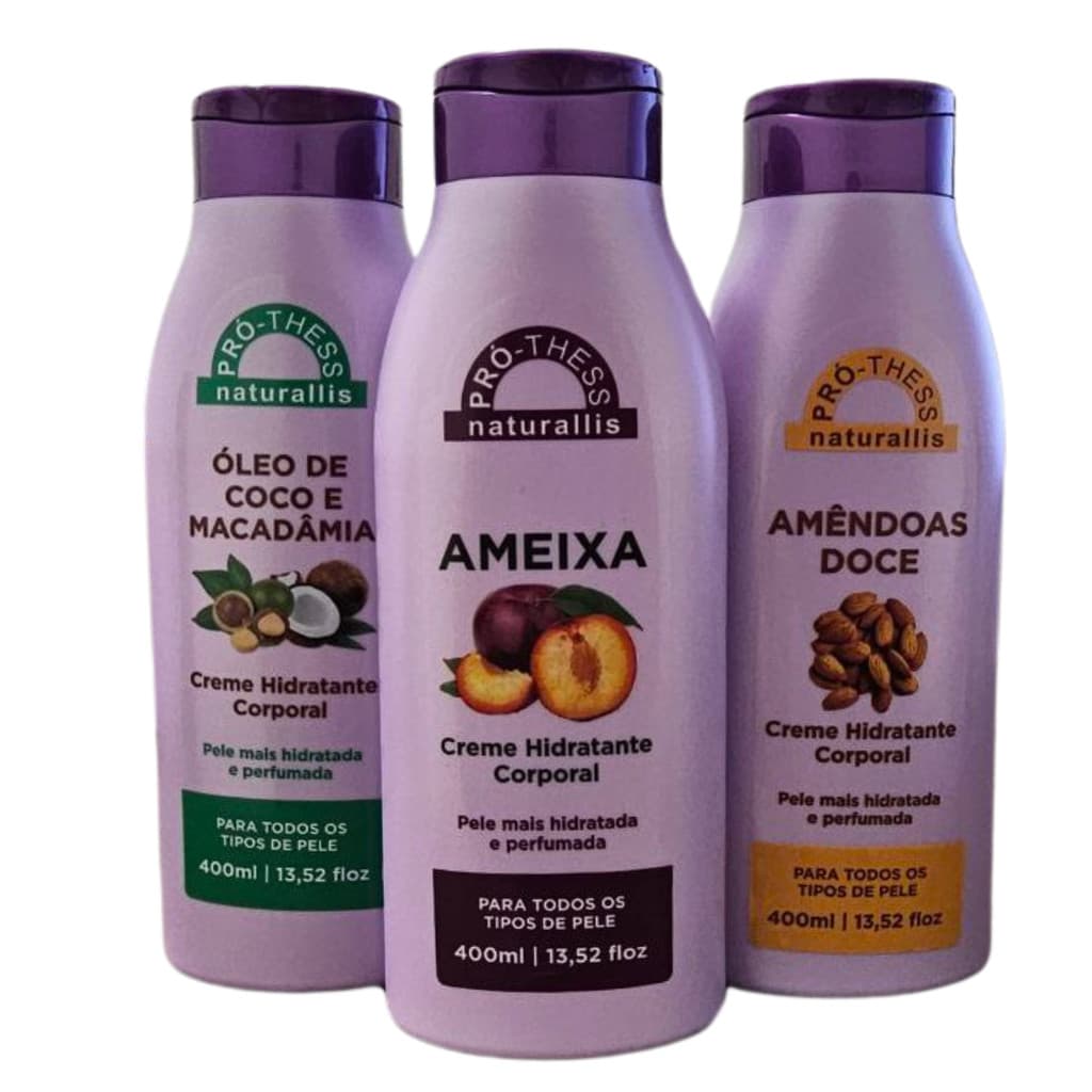 Kit 3x Hidratante Corporal 400ml - Ameixa + Amêndoas + Coco Hidratação Profunda