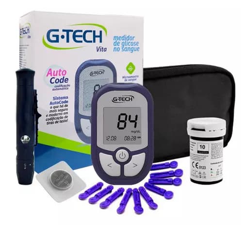 Kit Medidor De Glicose VITA Completo G-Tech Com Tiras + Lancetas + Caneta Lancetadora