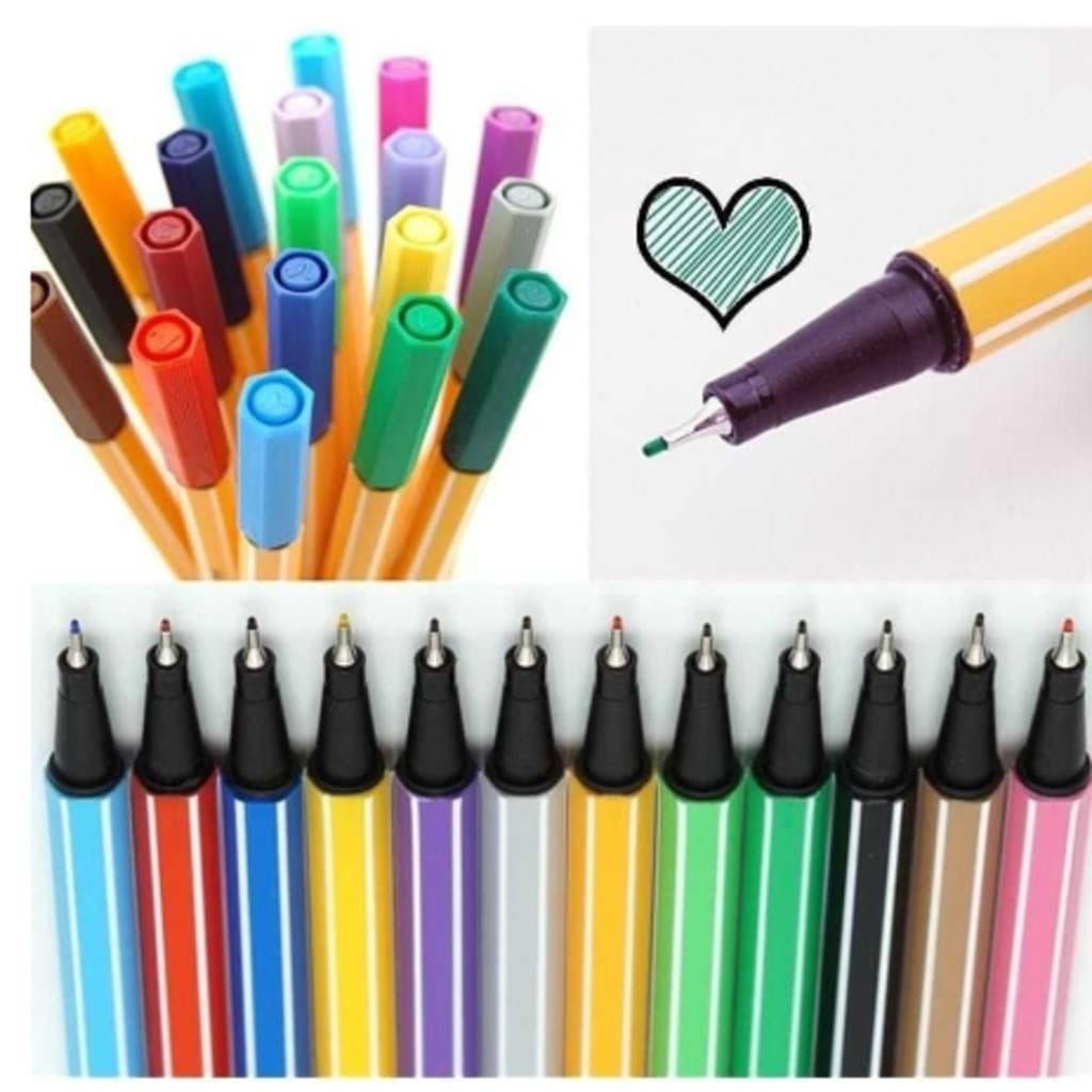 Kit com 6/10/12/24 canetas Fine Line Ponta Fina FINELINER 0,4MM Escolar