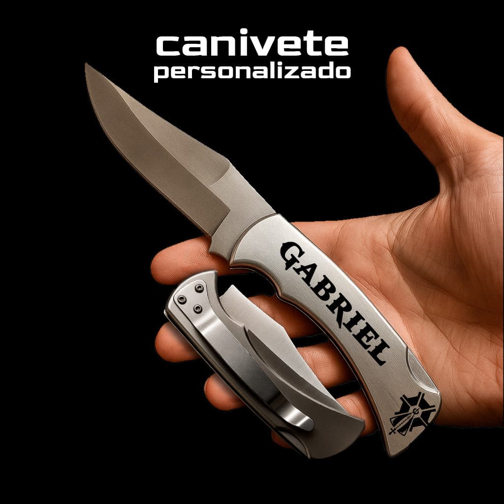 Canivete Personalizado a Laser Com Nome com Trava Aço Inoxidavel