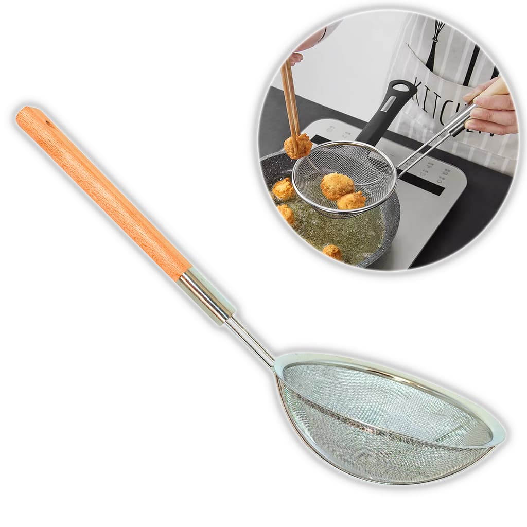 Escumadeira De Batatas Pastel Coxinha Fritura 15cm Pegador Escorredor Legumes Peneirão