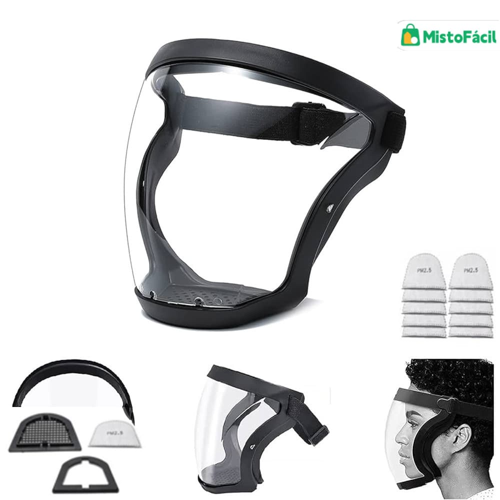 Protetor Facial para Construção: Transparente, Impermeável com Filtro PM2.5