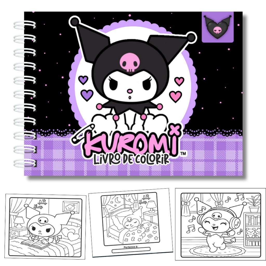 Livro De Colorir Kuromi 50 Páginas Folhas A5 180g Capa Dura PRONTA ENTREGA
