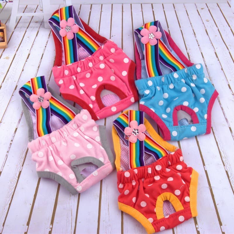 Dots Feminino Cão Shorts Filhote De Cachorro Calças Fisiológicas Fralda Pet Roupa Interior Briefs Para Pequenos Cães Méd