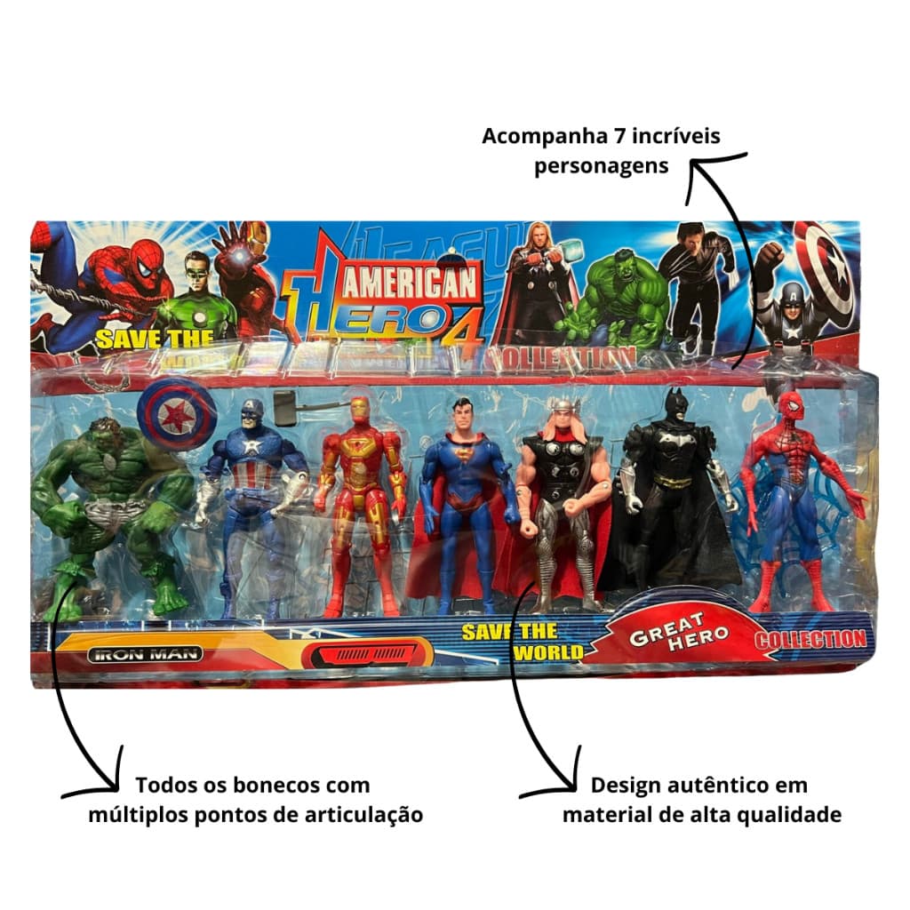 Kit 7 Bonecos vingadores Avangers American Hero4 brinquedo infantil Envio Imediato