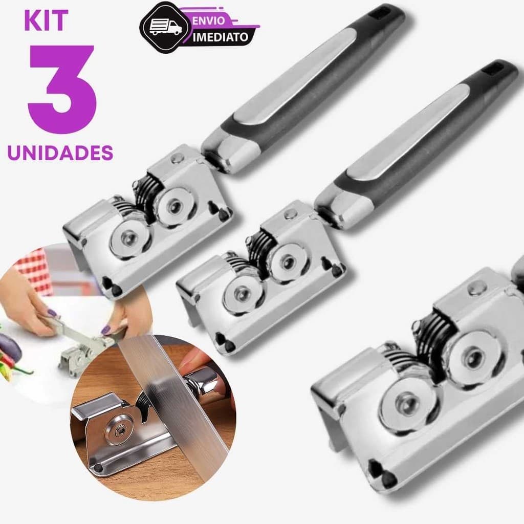 Kit 3 Afiador de Facas de Cozinha Amolador Prático Peixeira Cutelo Carnes Bar Churrasco Inox 18,5cm