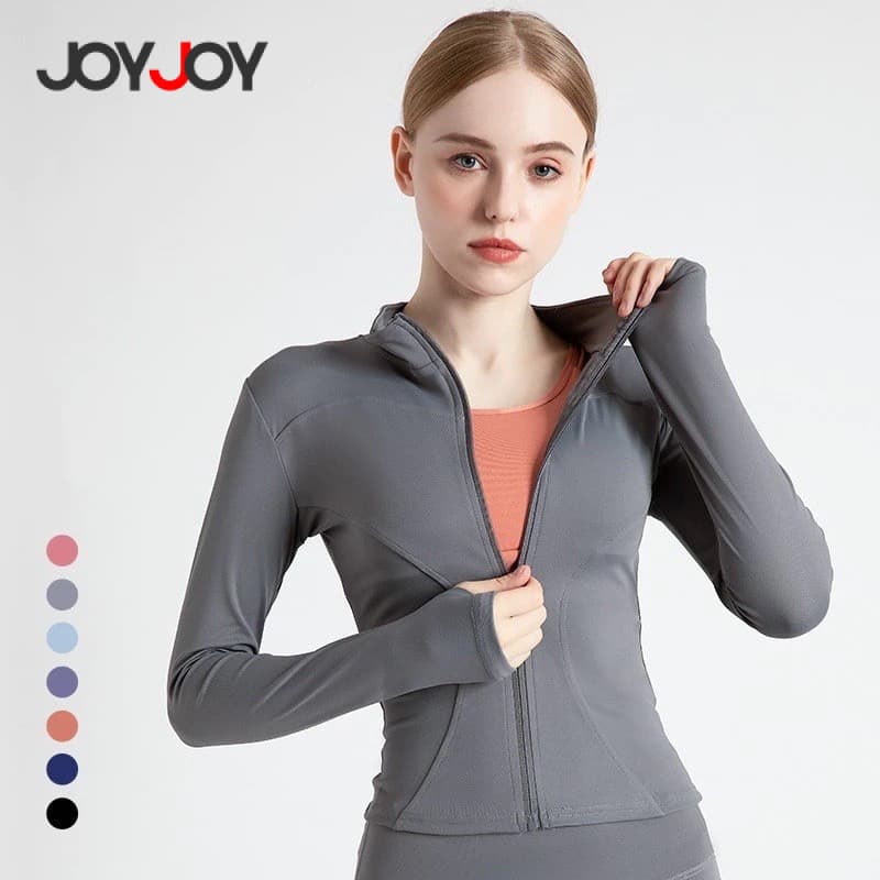 Joyjoy Jaqueta Esportiva Feminina – Secagem Rápida, Manga Longa, com Zíper, Proteção UV, Slim para Yoga e Academia