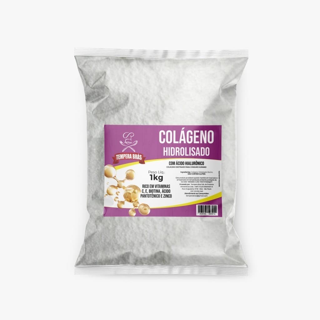 Colágeno Puro 1kg Linha Premium Tipo 1 - Rico em Vitaminas C, E e Zinco - Rico em Biotina e Ácido Pantotênico