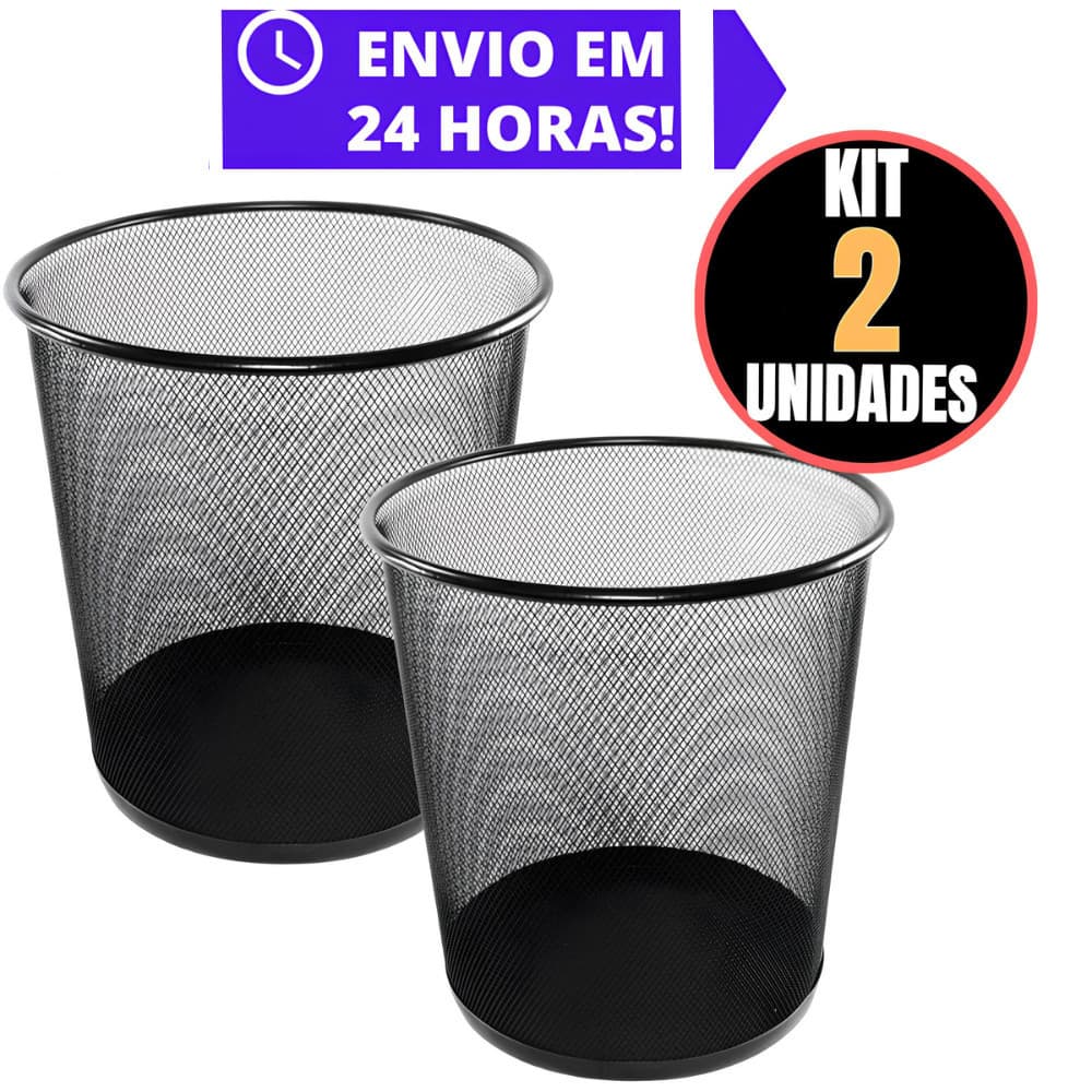 Kit 2 Lixeiras 10 Litros De Metal Aramado Cesto Lixo Reforçado Para Escritorio Casa Quarto Banheiro